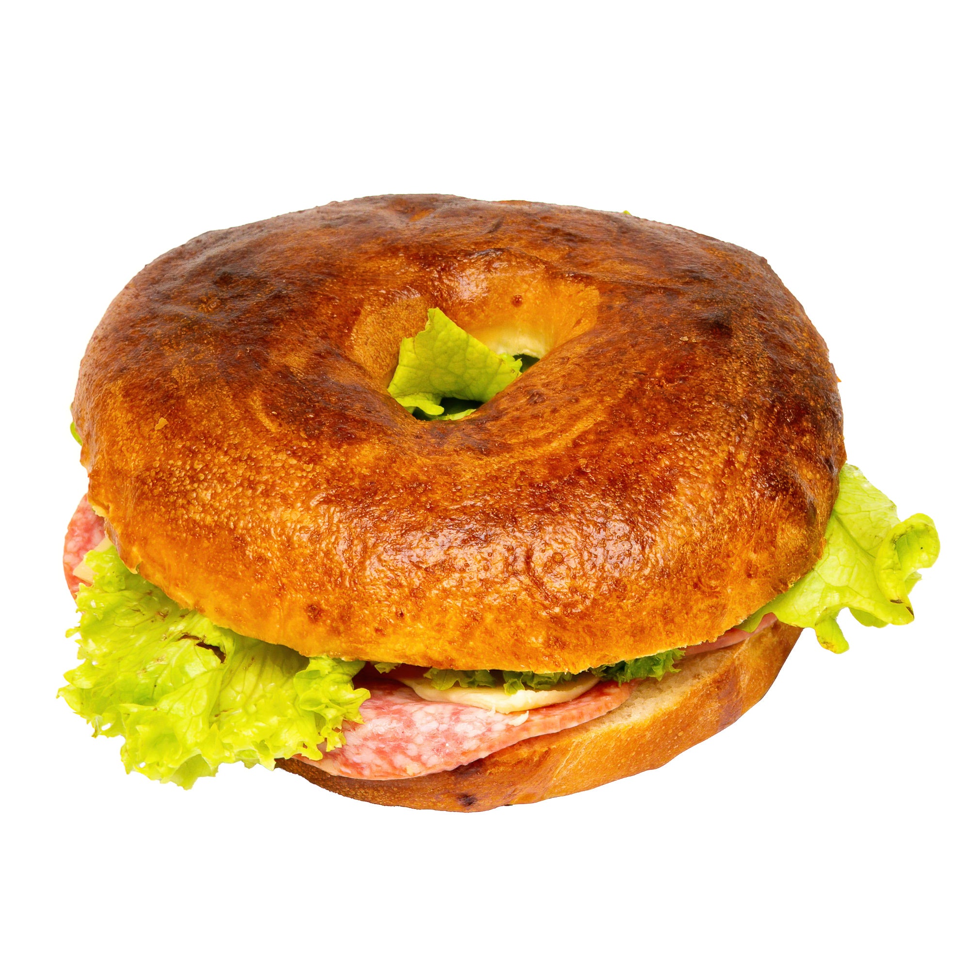 Bagel met salami en groenten