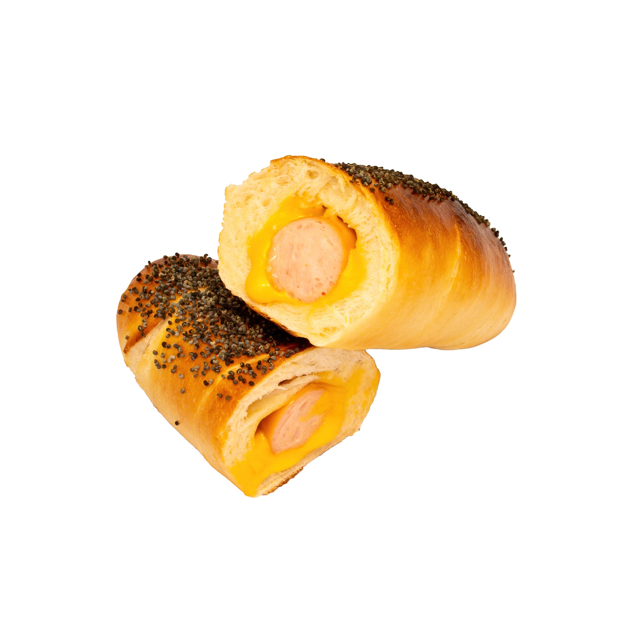 Pretzeldog met kippenworst & kaas