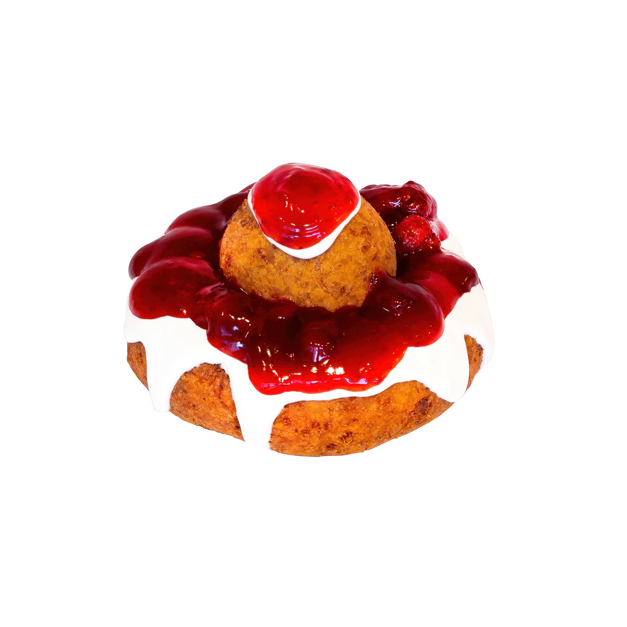 Donut met aardbeien confituur